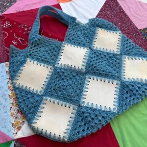 Vintage 70s crochet bag with pleather patchwork